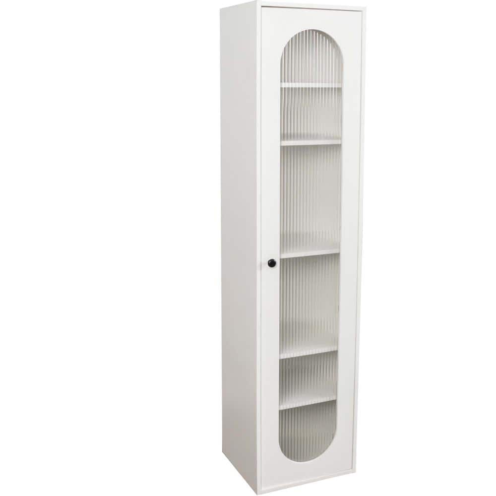 XUJMK 16 in W x 14 in D x 67 in H Linen Cabinet, all Display Cabinet, Bookshelf in White with 6 Storage Shelving, 1 Glass Door (1)