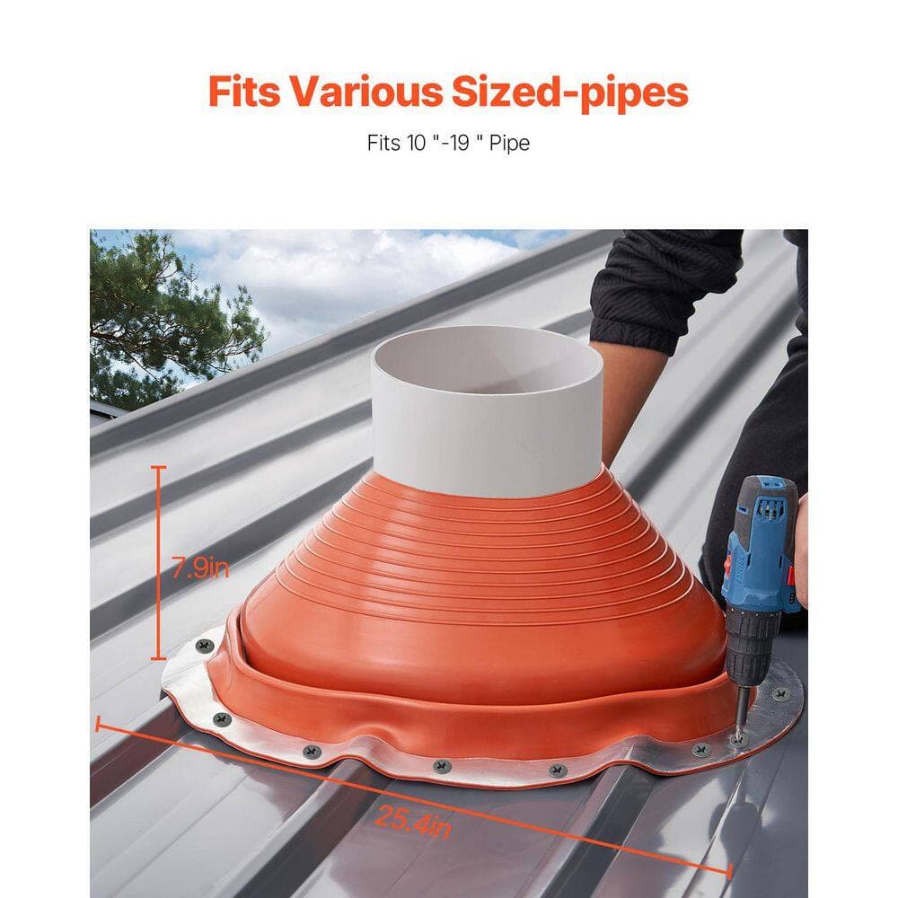 SKYSHALO Flexible Silicone Roof Pipe Flashing Boot 25.4 in. x 25.4 in. x 10 in. 19 in. Red Aluminum Pipe Flashing (1-Pack) (3)