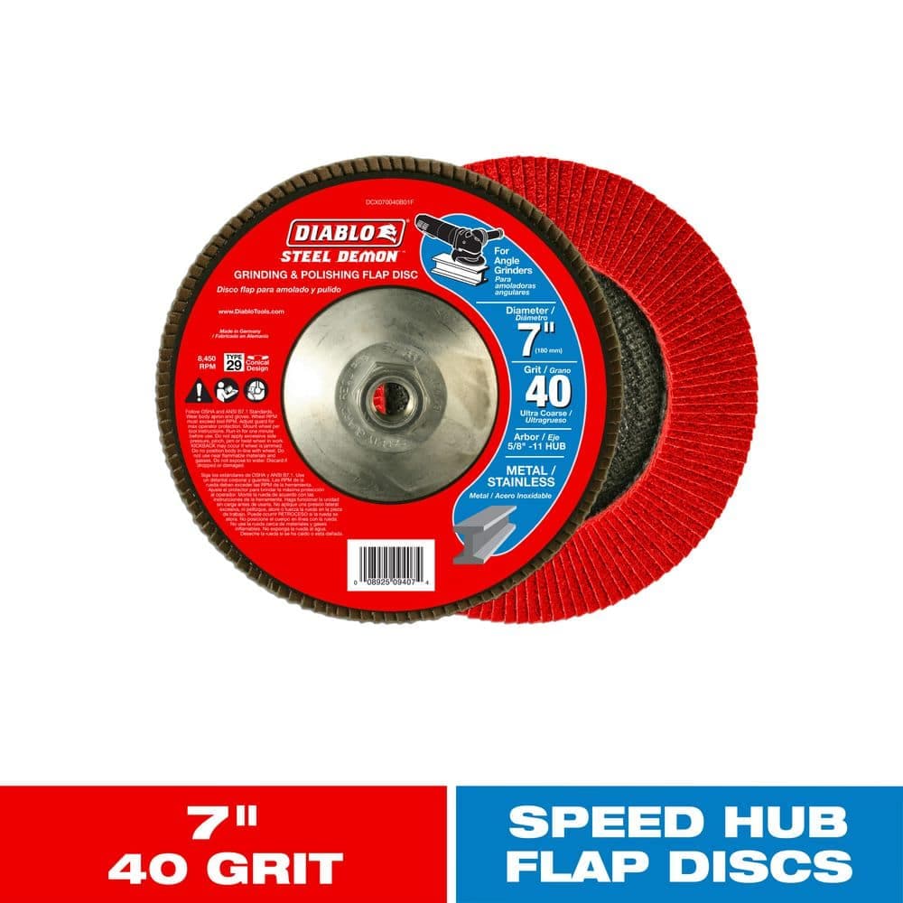DIABLO 7 in. 40-Grit Steel Demon Grinding and Polishing Flap Disc with 5/8 in.-11 Hub and Type 29 Conical Design (1)