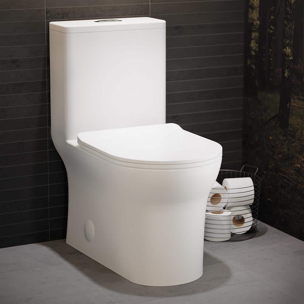 Swiss Madison Burdon 1-Piece 12 in. Rough-in 1.1/1.6GPF Dual Flush Elongated Toilet in Glossy White with Chrome Hardware Seat Included (1)