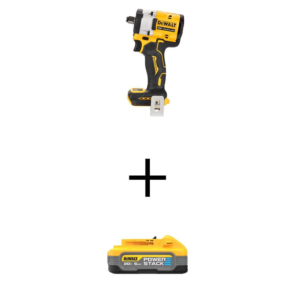 DEWALT Atomic 20V Max Cordless Brushless 1/2 in. Variable Speed Impact Wrench with Powerstack 20V Lithium-Ion 5Ah Battery Pack (1)