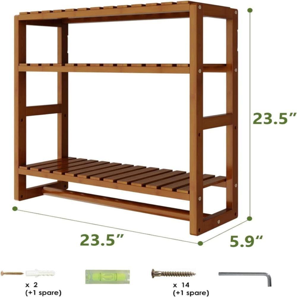 Whatseaso 23.5 in. W x 23.5 in. H x 5.9 in. D Brown Over The Toilet Storage with Hanging Rod (2)