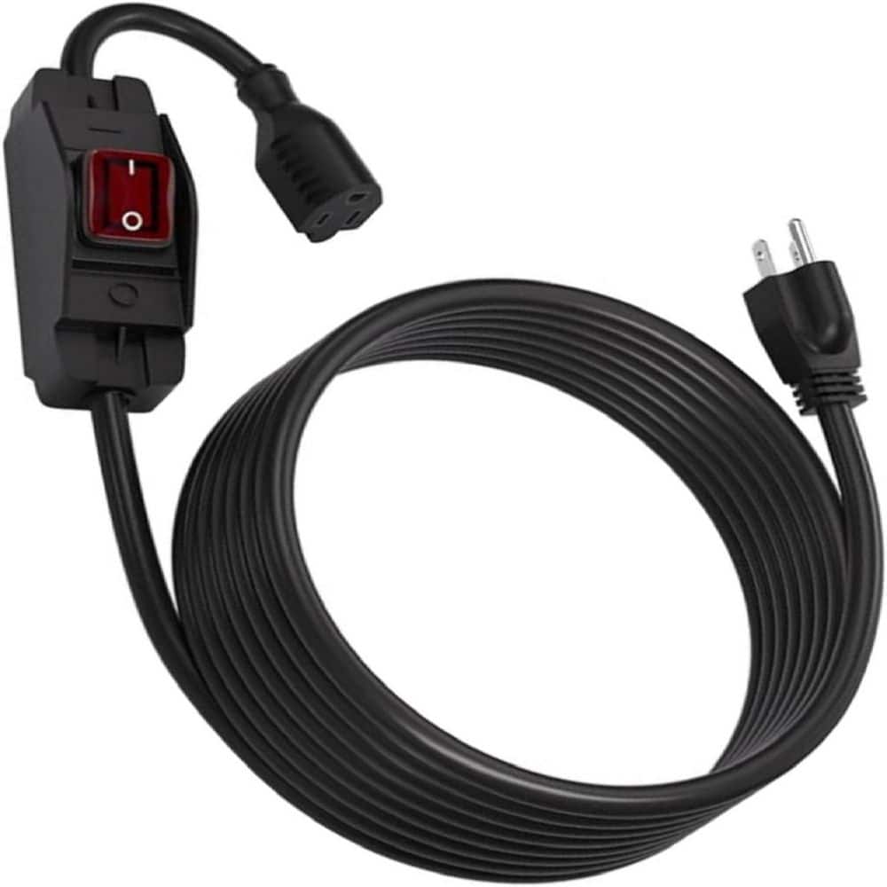 HIITIO Heavy-Duty Power Extension Cable 15 ft. 14 / 3 SJTW Outdoor Extension Cord with Waterproof On / Off Switch, Black (1)