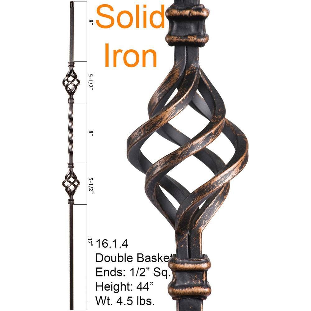 HOUSE OF FORGINGS Twist and Basket 44 in. x 0.5 in. Oil Rubbed Bronze Double Basket Solid Wrought Iron Baluster (2)