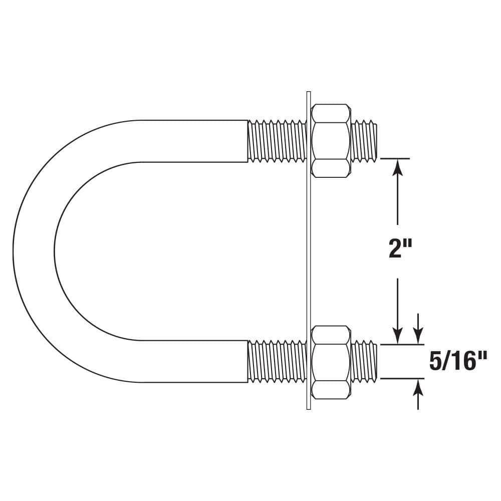 Prime-Line 5/16 in.-18 x 2-1/2 in. x 3-1/2 in. - (2 in. Pipe) Zinc Plated Steel Round Bend U-Bolts (10-Pack) (2)