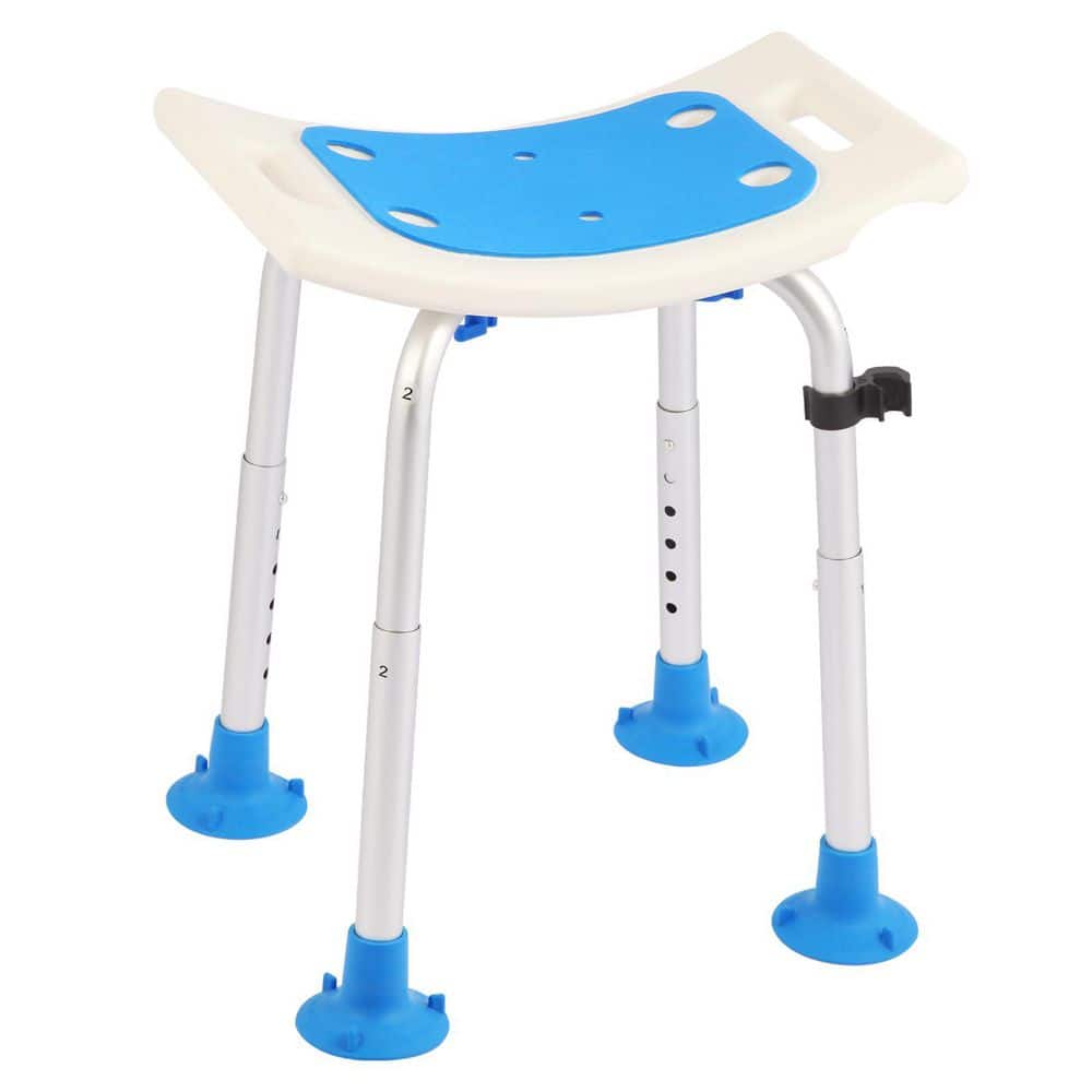 Anqtovp 16in W Freestanding Suction Cup Slip-Resistant Adjustable Shower Seat with Removable Pad for Adults Seniors in Blue (1)