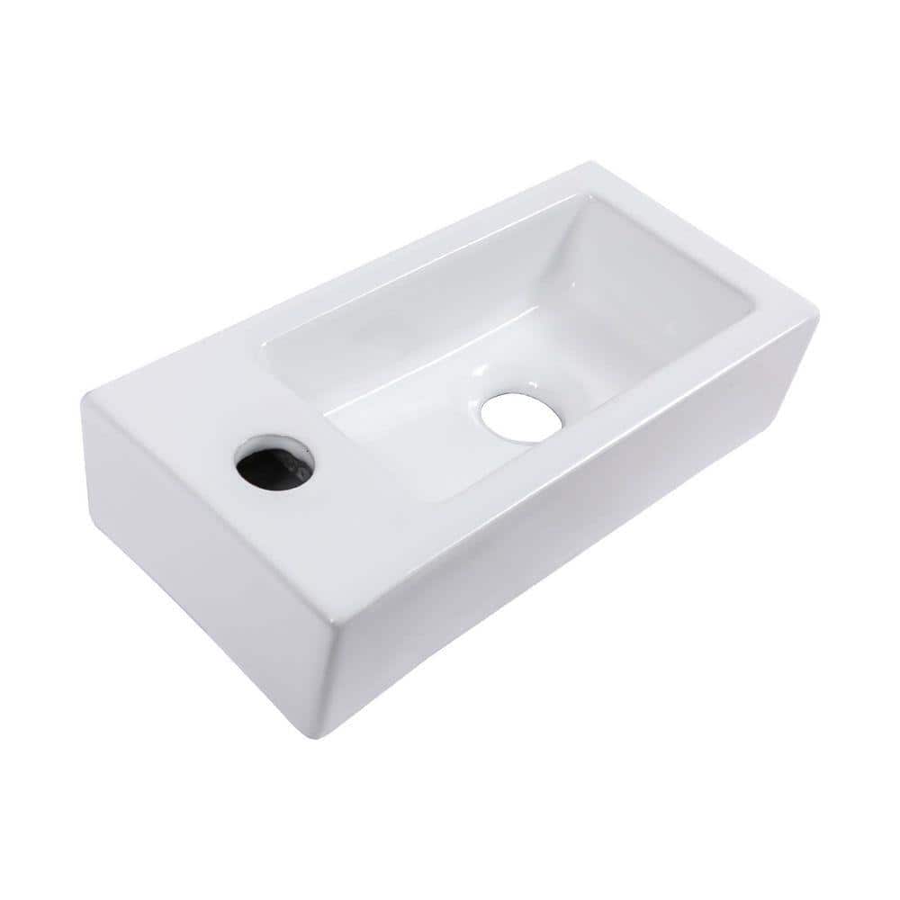 Timussi 3.54 in. Ceramic Wall-Mounted Rectangular Bathroom Sink in White (1)