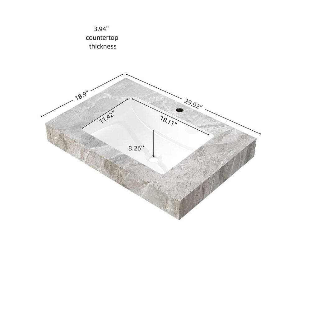 LIVACA 30 in. Drop-In Sink Bathroom Sink in Light Gray with Sintered Stone Countertop and Ceramic Basin (2)