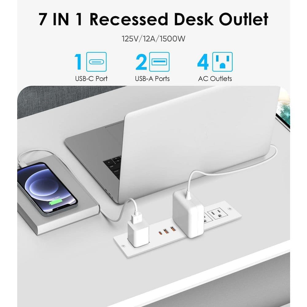 OBJLGEV 6 ft. Cord 4-Outlet 2 USB-A Ports 1 USB-C Port Surge Protector with Recessed Mounting and Fast Charging (3)