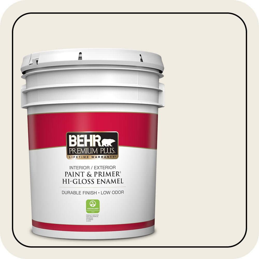 BEHR PREMIUM PLUS 5 gal. #PWN-51 Villa White Hi-Gloss Enamel Interior/Exterior Paint & Primer (1)