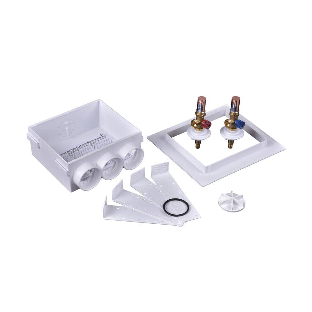 Oatey Quadtro 1/2 in. PEX x 3/4 in. MHT Washing Machine Valves (1/4 Turn) with Outlet Box and Water Hammer Arrestor (2)