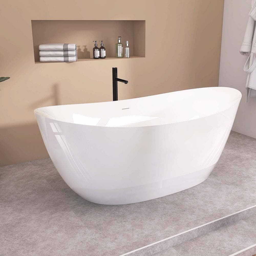 Getpro x33 in. Acrylic Freestanding Soaking Bathtub Double Slipper with Center Drain Free Stand-Alone Tub Glossy (2)