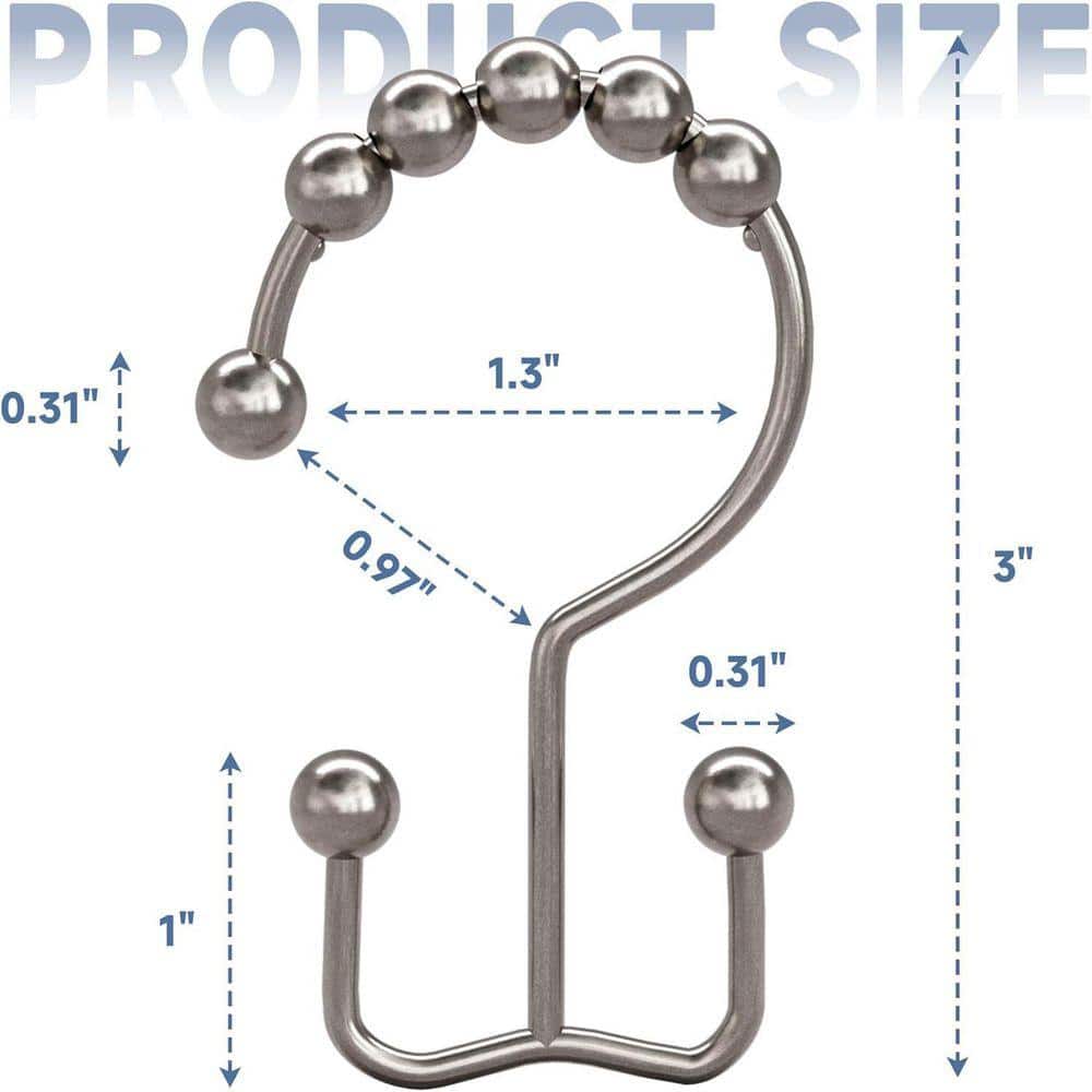 JFVKAF 12-Pack Rust Resistant Metal Double Glide Rings, 0.70 in. W x 6.9 in. L, Silver Shower Curtain Liner for Bathroom Rods (3)