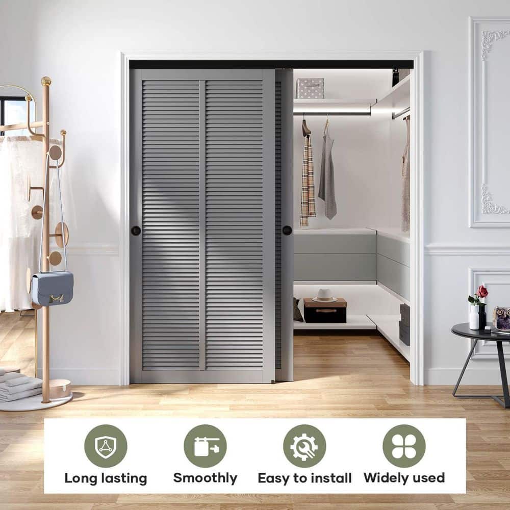 Wudkey 96 in. Black Aluminum Double Sliding Cabinet Door Hardware Kit with Track, Wheel Rollers and Screws (2)