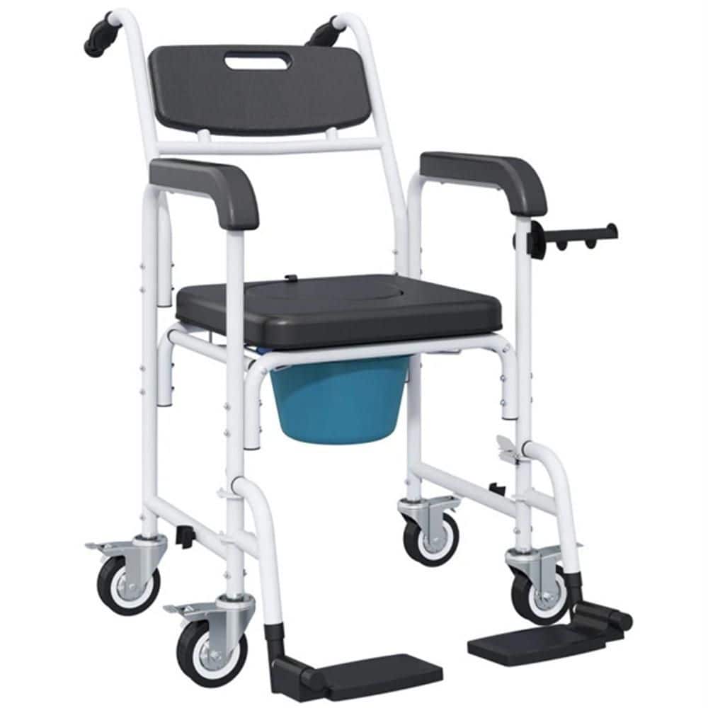 Wudkey Black Shower Commode Wheelchair, Seniors Bedside Commode Chair, Toilet Seat, 330 lb. Weigeht Capacity (1)