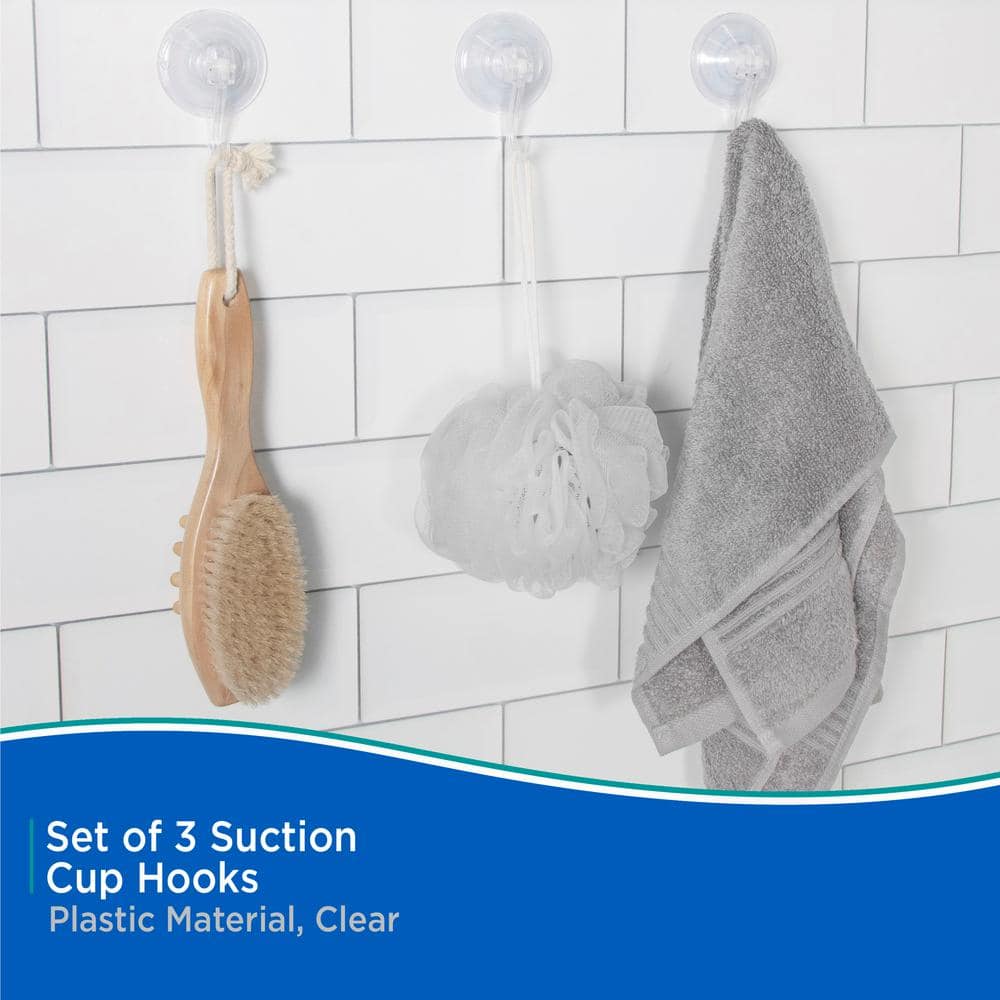 Kenney 2.18 in. x 2.18 in. Round Suction Cup Hooks in Clear (Set of 3) (3)