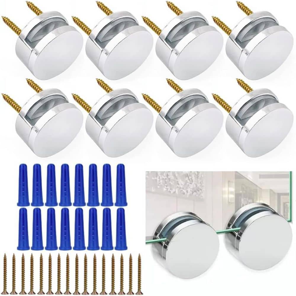 Adrinfly Chrome Finish Dual-Screw Frameless Mirror Mounting Kit Heavy Duty with Long Screws and Anchors Silver 8-Pack