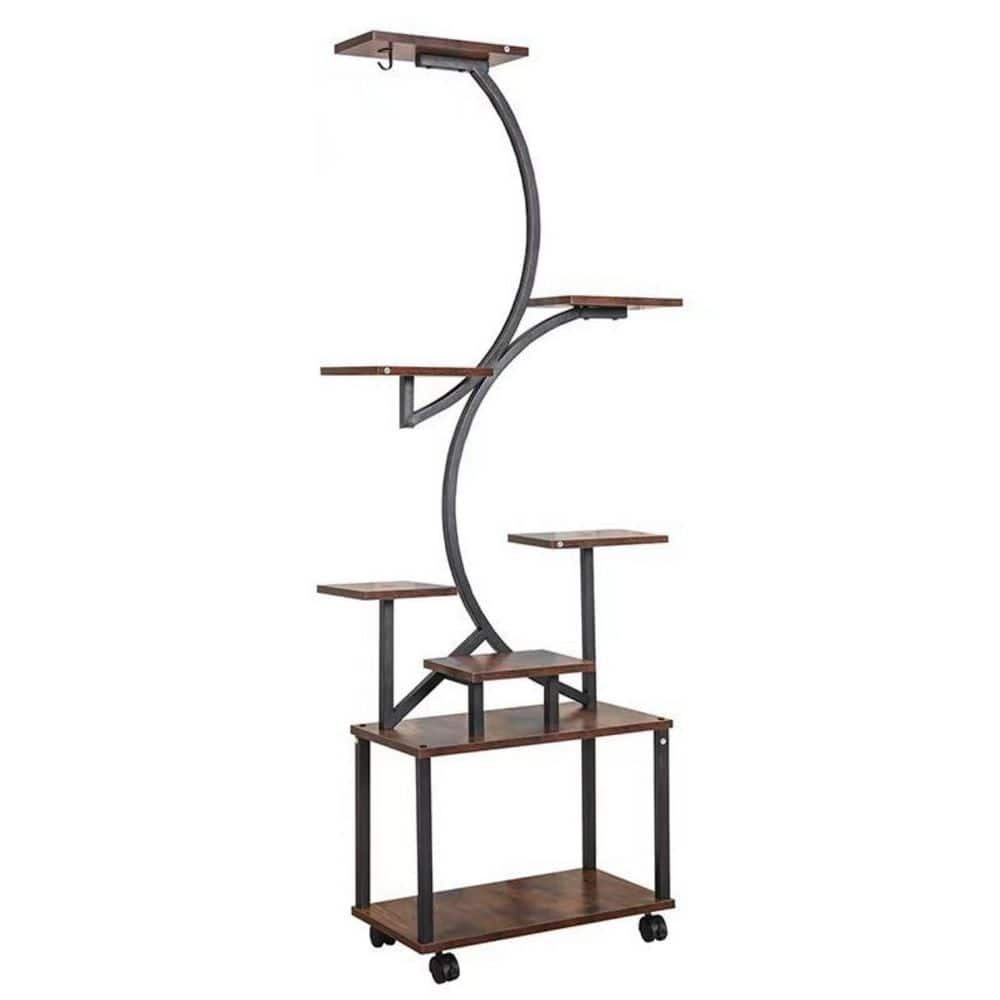Wudkey 61 in. Freestanding Plant Stand with 3-Head Grow Lights, 8 Tiered Metal Plant Shelf with Wheels and Hooks in Black (1)