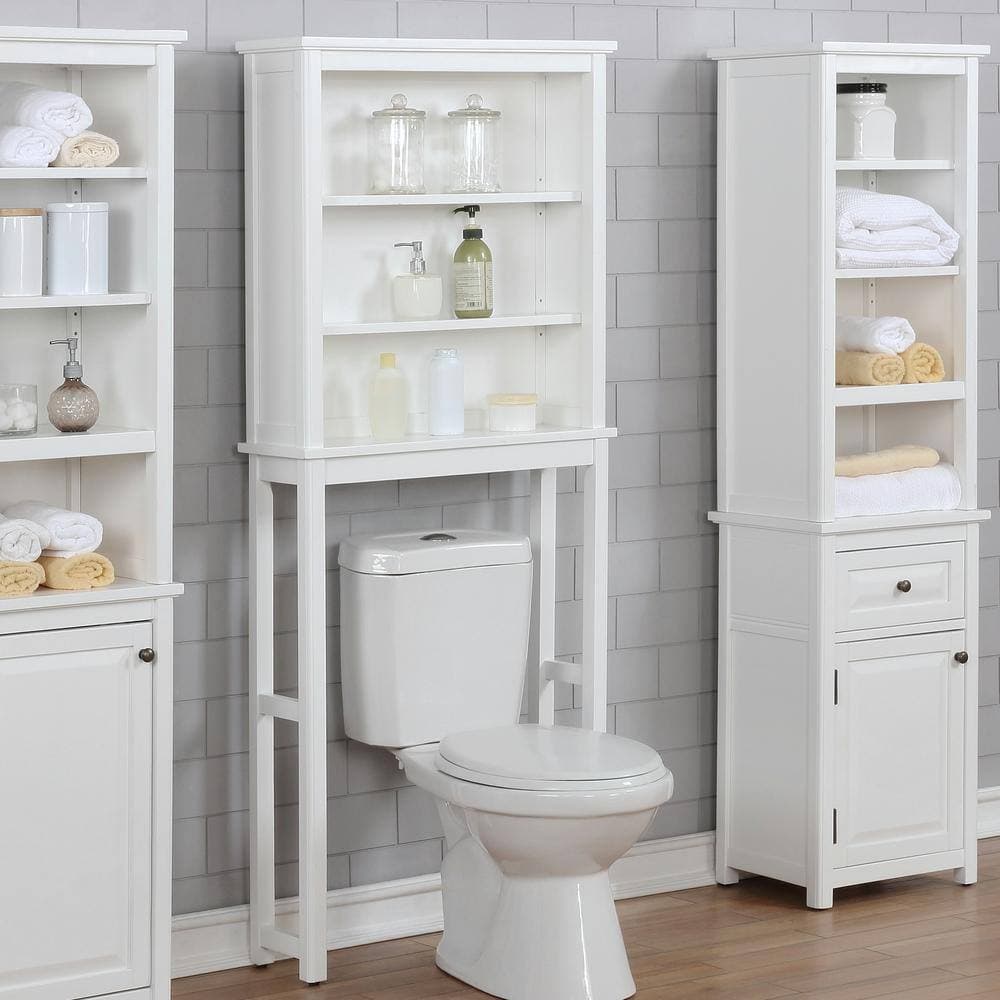 Alaterre Furniture Dorset 27 in. W x 66 in. H x 9 in. D White Over-the-Toilet Storage with Open Shelves (2)