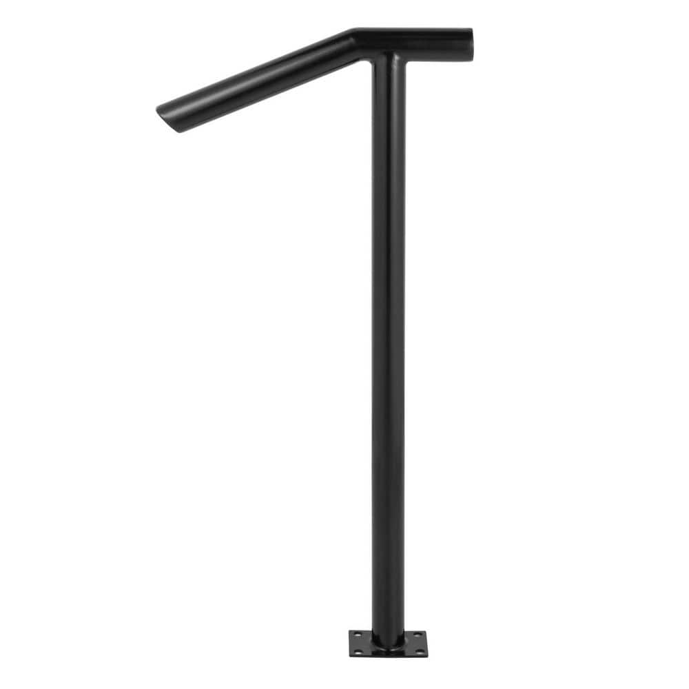 VEVOR 38 in. x 18 in. Single Post Handrail Fits 1 or 2 Steps Wrought Iron Outdoor Stair Railing 441 lbs. Capacity Black (1)