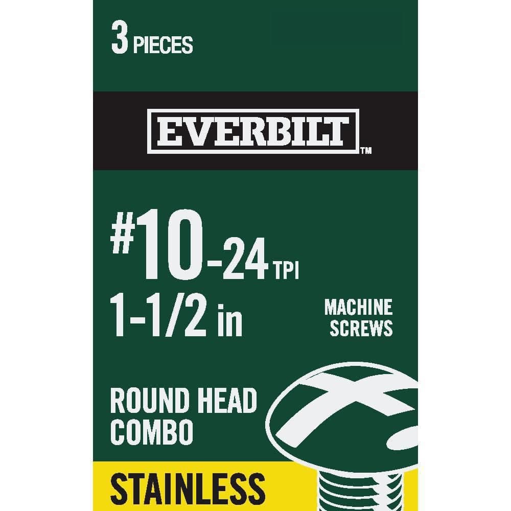 Everbilt #10-24 x 1-1/2 in. Stainless Steel Combo Round Head Machine Screw (3-Pack) (1)