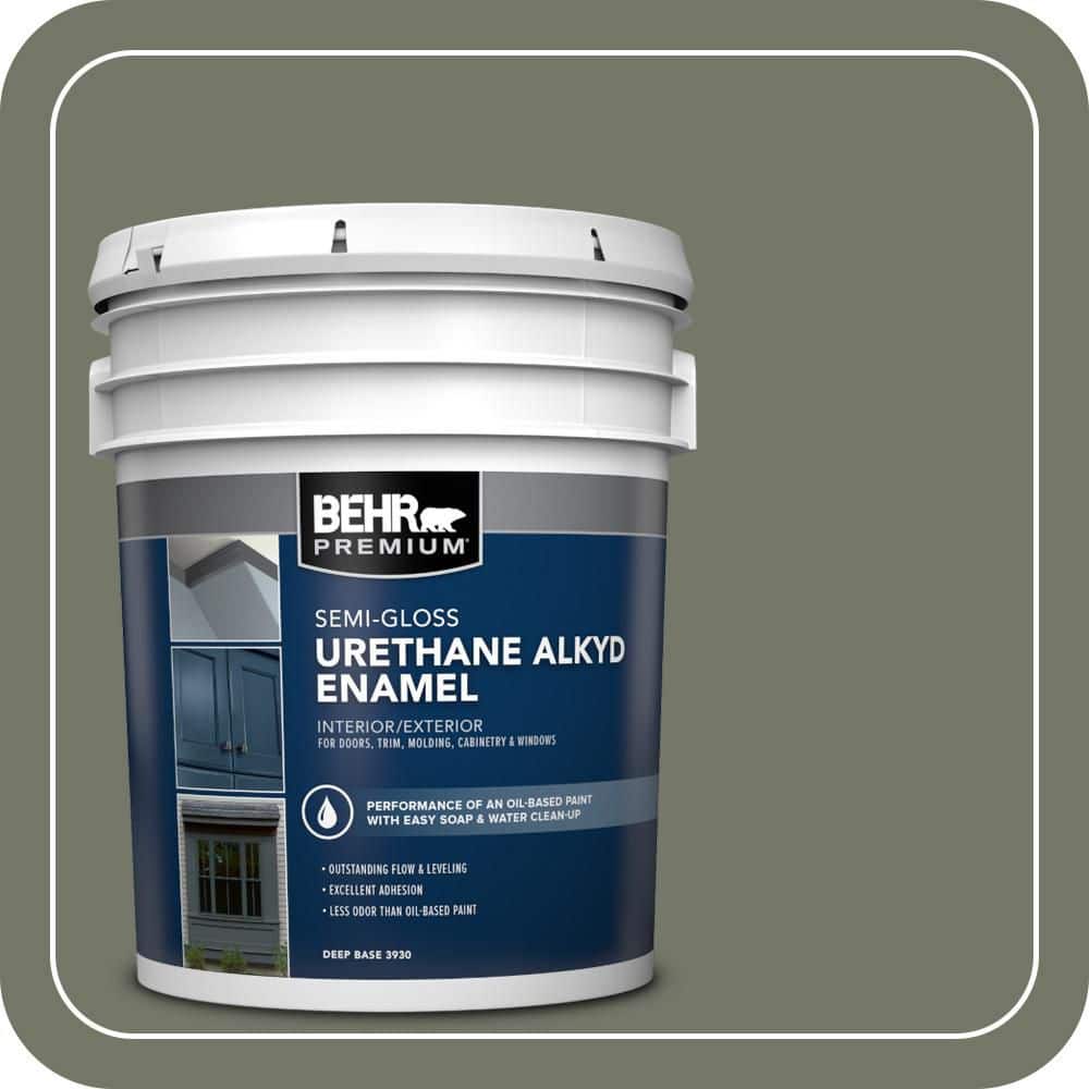 BEHR PREMIUM 5 gal. #PPU10-19 Conifer Green Urethane Alkyd Semi-Gloss Enamel Interior/Exterior Paint