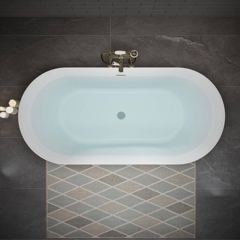 Fieeay 59 in. x 29.5 in. Acrylic Freestanding Bathtub Oval Shape Soaking Bathtub in Gloss White (3)