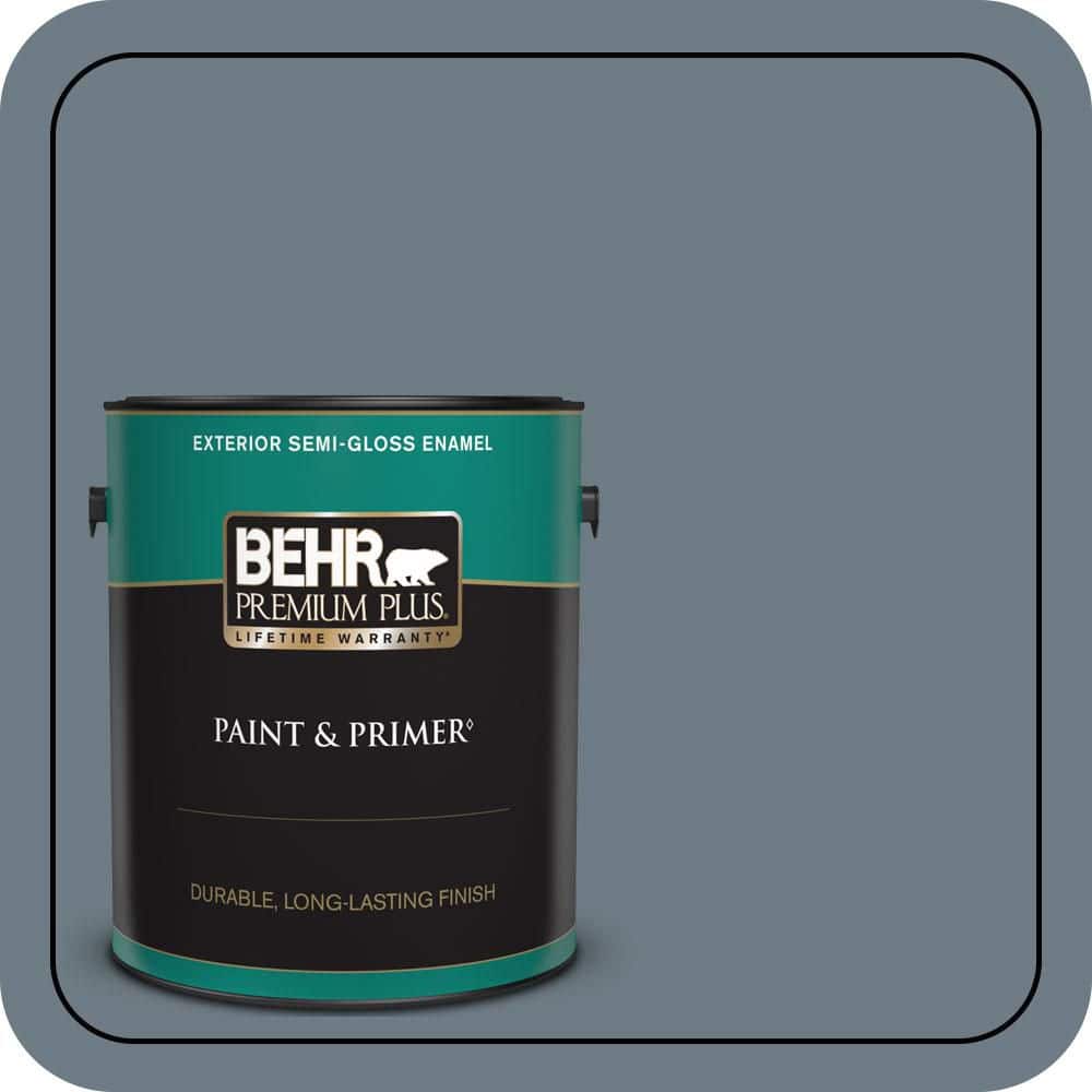 BEHR PREMIUM PLUS 1 gal. #N490-5 Charcoal Blue Semi-Gloss Enamel Exterior Paint & Primer