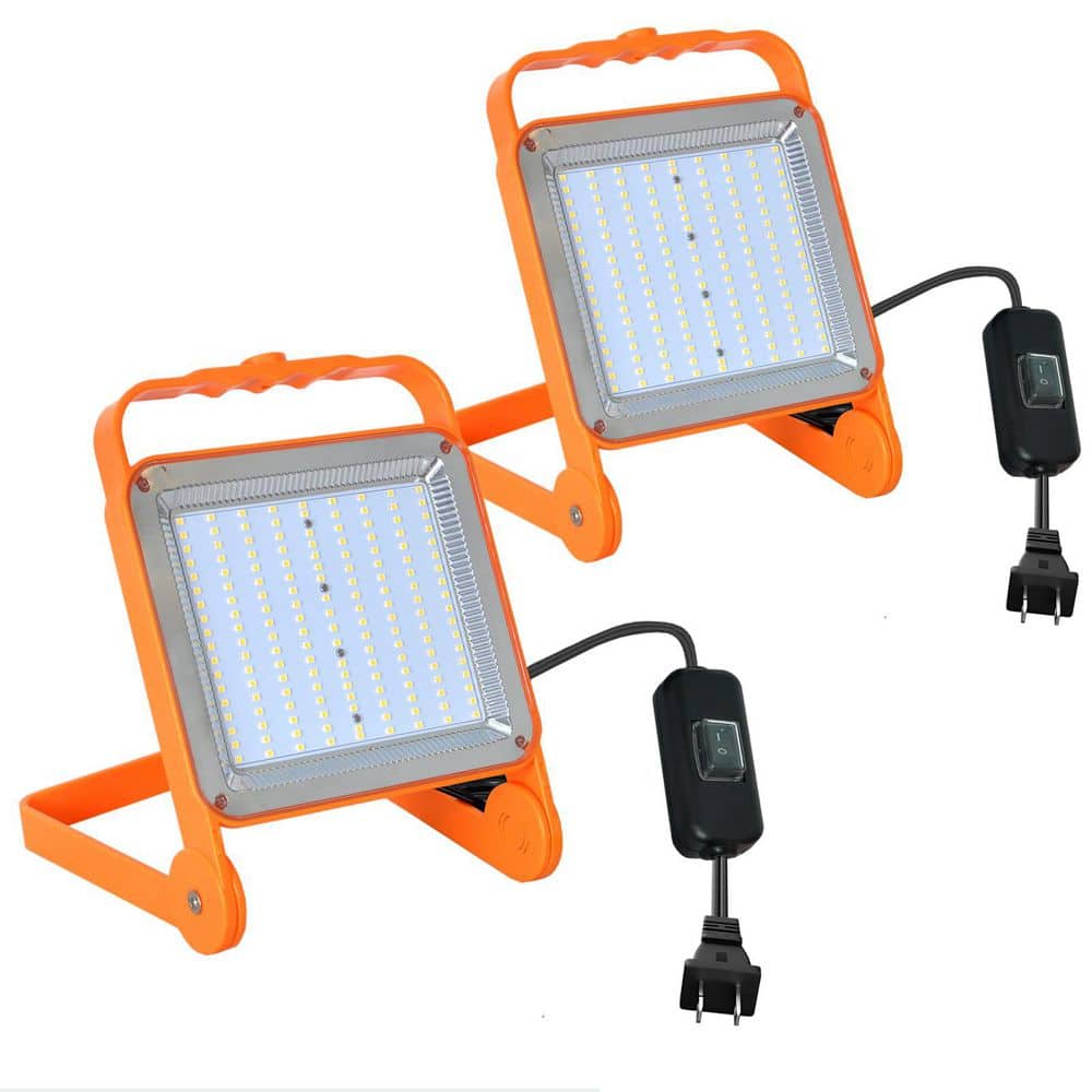 BIBIVIS 2-Pack 120V 50W Super Bright LED Work Light,10ft Heavy Duty Cord, Adjustable Flood Lights for Garage, Construction Site (2)