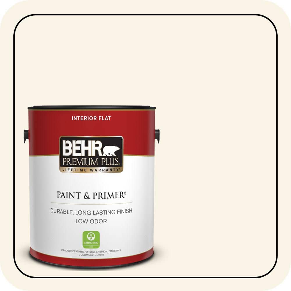 BEHR PREMIUM PLUS 1 gal. #W-D-400 Cotton Fluff Flat Low Odor Interior Paint & Primer