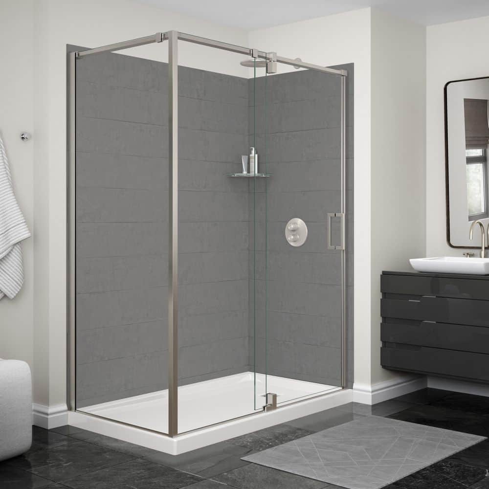 MAAX Utile 60 in. W x 32.5 in. D x 80 in. H Composite Direct-to-Stud Two-Piece Corner Shower Wall Kit in Factory Sleek Smoke (1)