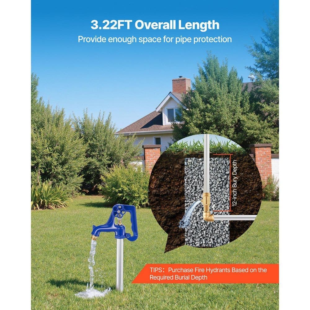 SKYSHALO Frost Proof Yard Hydrant, 3.22 ft. Freeze-Proof Outdoor Faucet 12 in. Bury Depth, 3/4 in. NPT Pipe Connection, Lever (2)