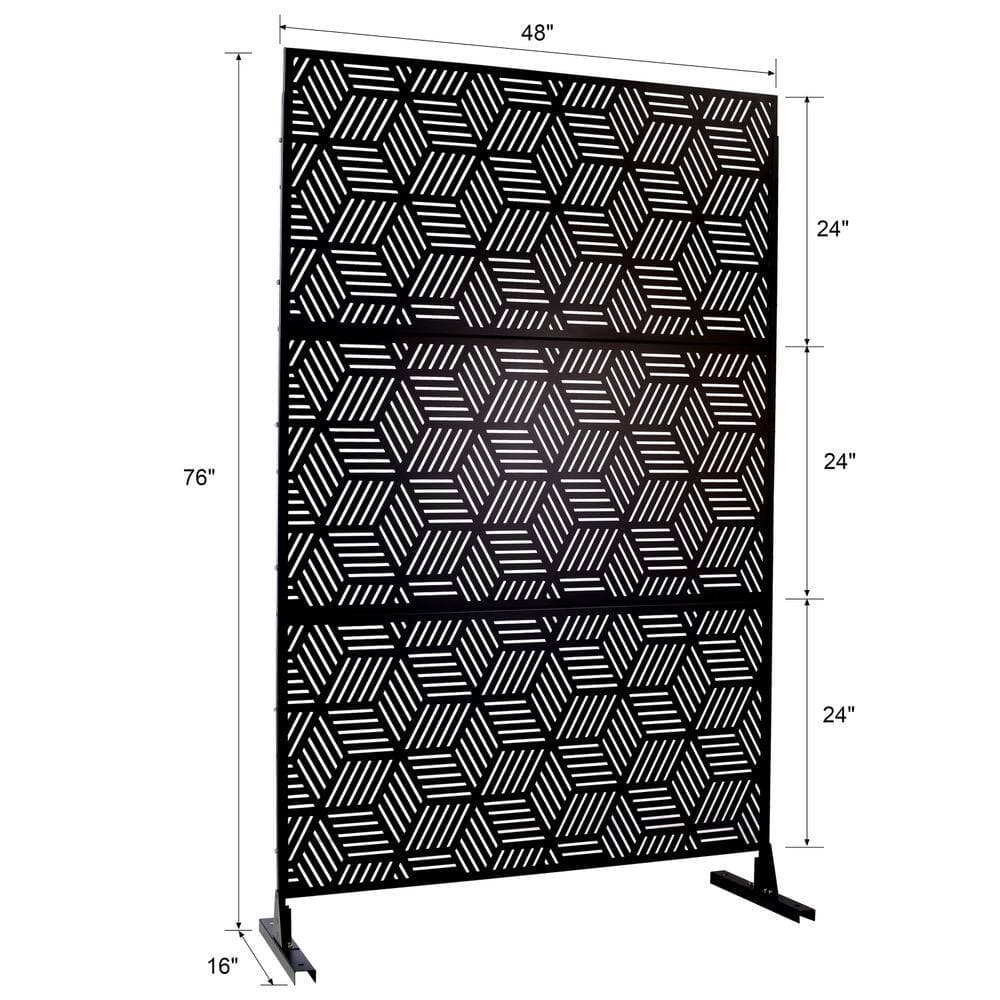 Tidoin 6.3 ft. x 4 ft. Black Steel Freestanding Flat Flat Top Decorative Privacy Screen Metal Fence Panel (2)