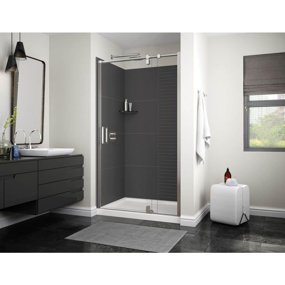 MAAX Utile 48 in. W x 32.5 in. D x 80 in. H Three piece Direct-to-Stud Composite Alcove Shower Wall Surrounds in Charcoal