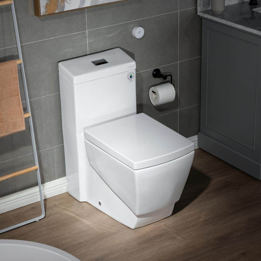 WOODBRIDGE TAOZI 1-piece 1.1 GPF/1.6 GPF High Efficiency Dual Flush Square Elongated Toilet in White with Soft Closed Seat Included (1)
