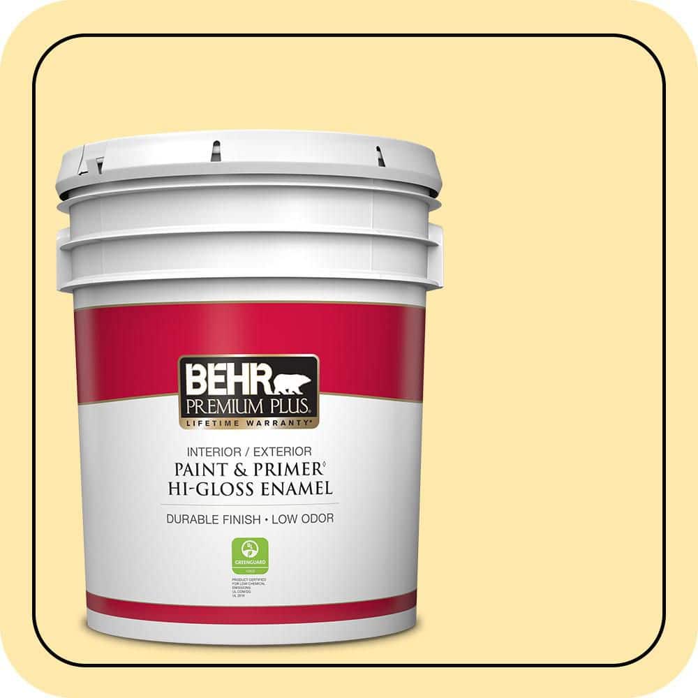 BEHR PREMIUM PLUS 5 gal. #P290-2 Sweet as Honey Hi-Gloss Enamel Interior/Exterior Paint & Primer