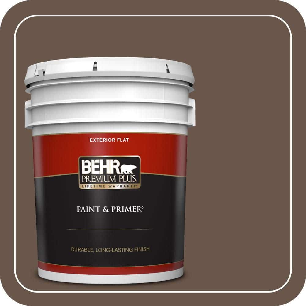 BEHR PREMIUM PLUS 5 gal. #PPU5-18 Chocolate Swirl Flat Exterior Paint & Primer