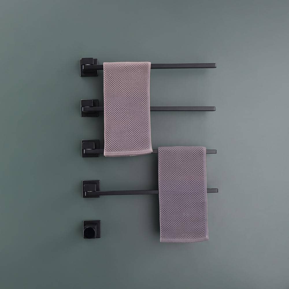 Unbranded 5-Piece Stainless Steel Wall-Mounted Movable Electric Heated Towel Drying Rack in Black (3)