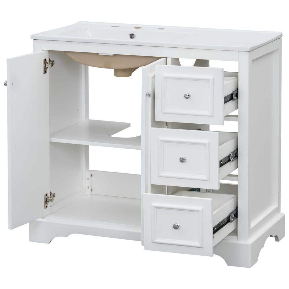 COWLOWN 36 in. W x 18.3 in. D x 34 in. H Bathroom White Linen Cabinet (1)