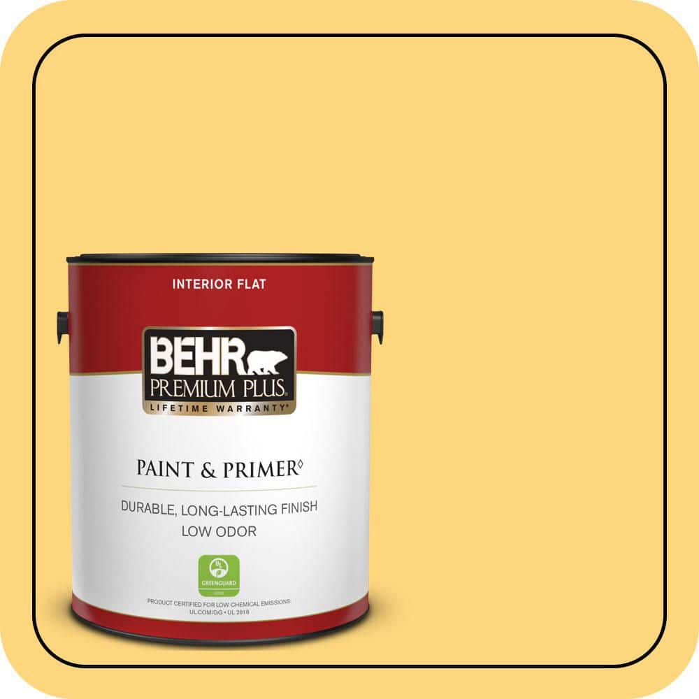 BEHR PREMIUM PLUS 1 gal. #T17-20 Lemon Burst Flat Low Odor Interior Paint & Primer