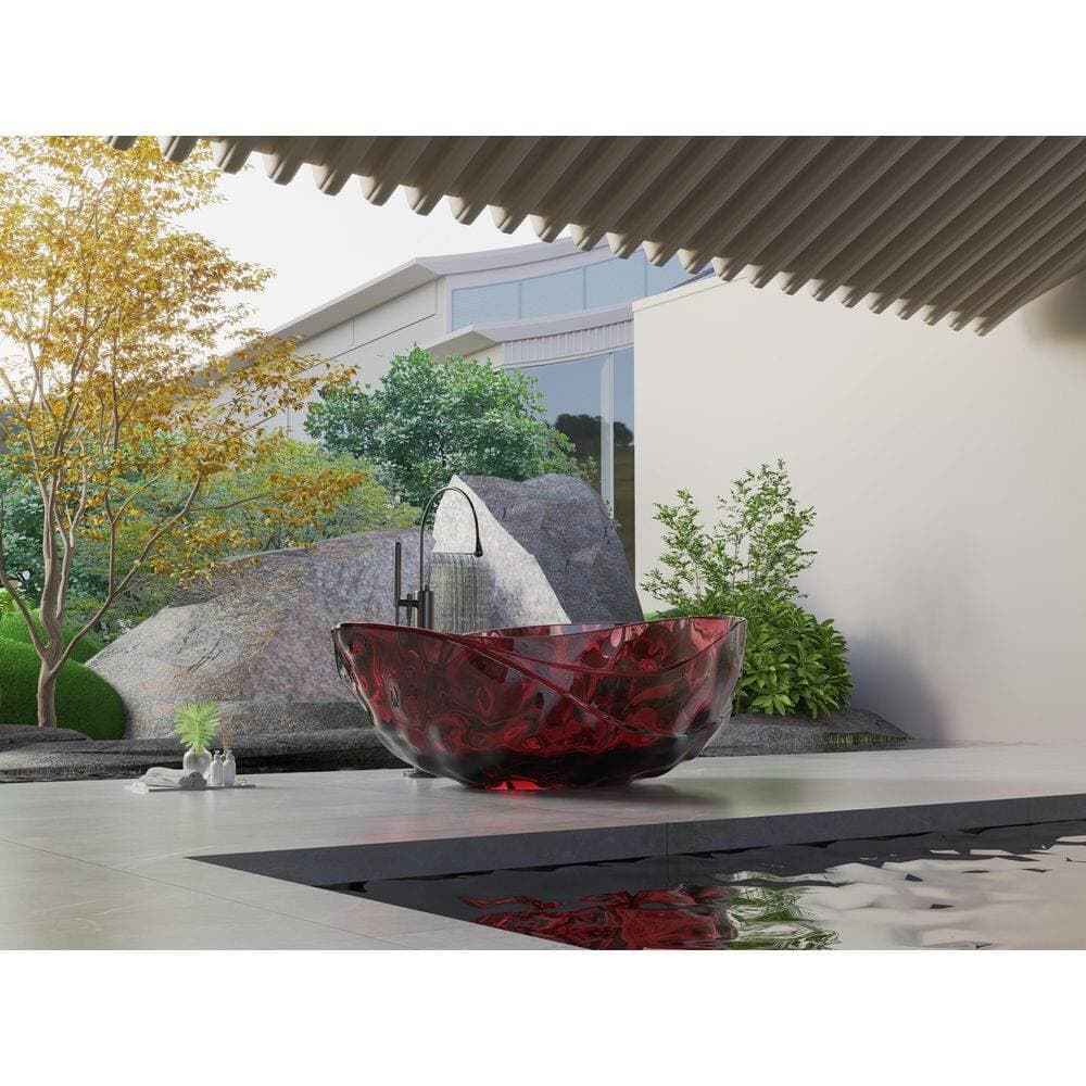 ACE DECOR 67 in. 37.6 in. Transparent Resin Freestanding Bath Tub, Oval Stand Soaking Bathtub with Center Drain (4)