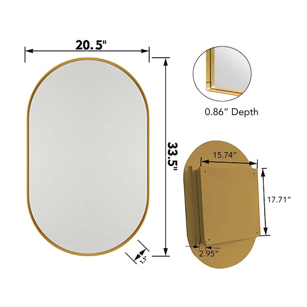 XUJMK 33 in. W x 20 in. D x 5 in. H Bathroom Storage Wall Cabinet, Medicine Cabinet in Gold with Mirror, Adjustable Shelves (2)