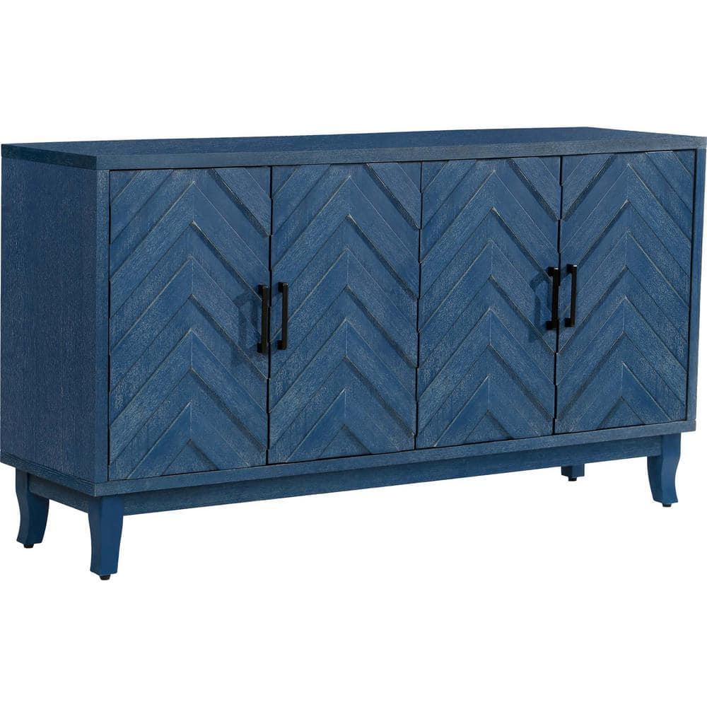 Unbranded 59.80 in. W x 15.60 in. D x 32.30 in. H Antique Navy Blue Linen Cabinet with 4 Door