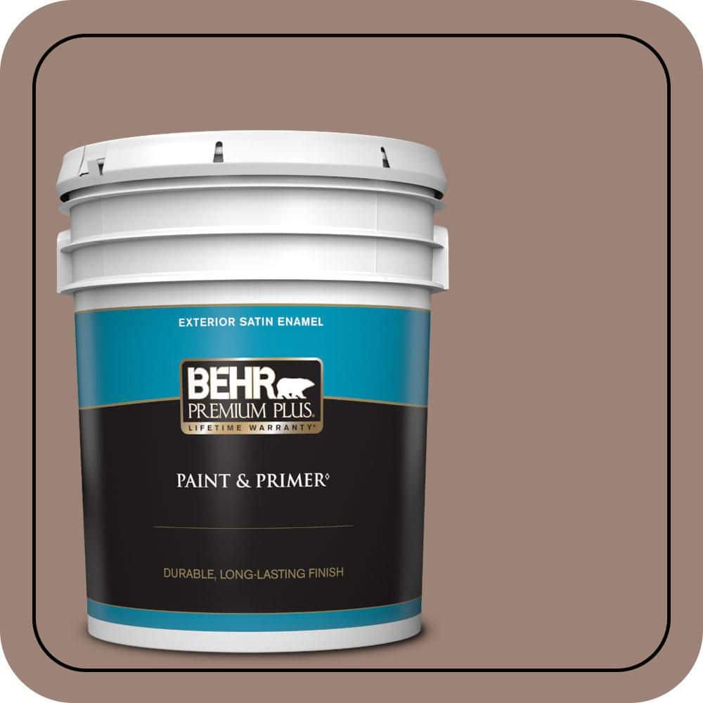 BEHR PREMIUM PLUS 5 gal. #N150-4 Modern Mocha Satin Enamel Exterior Paint & Primer