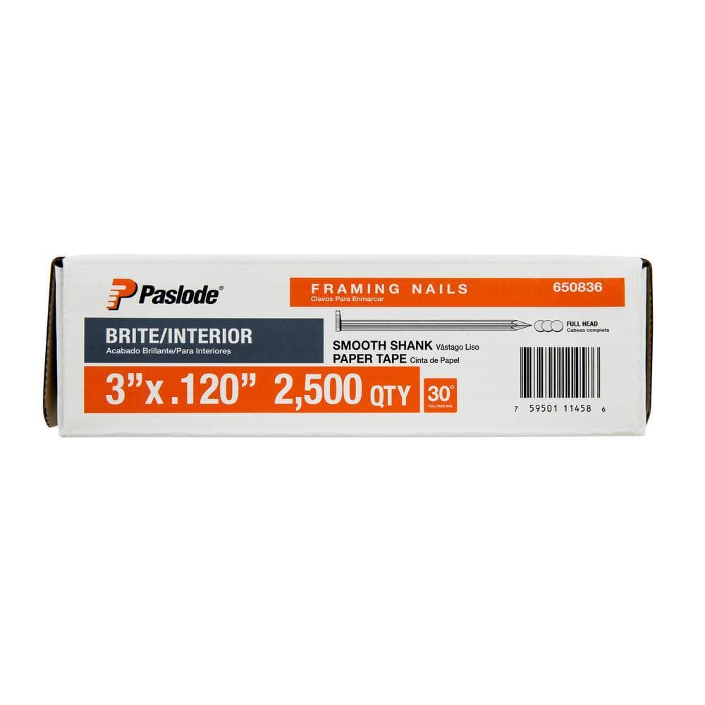 Paslode 3 in. x 0.120-Gauge 30-Degree Brite Smooth Shank Paper Tape Framing Nails Combo Kit Includes (2500 Per Box) (2-Pack) (3)