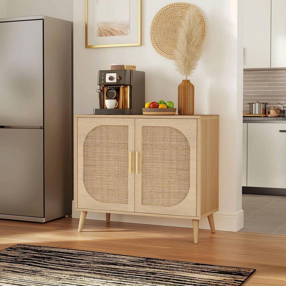 XUJMK 32 in. W x 12 in. D x 28 in. H Yellow Linen Cabinet, Buffet Cabinet with 4-Compartments, Bathroom/Living/Hallway/Entry (2)