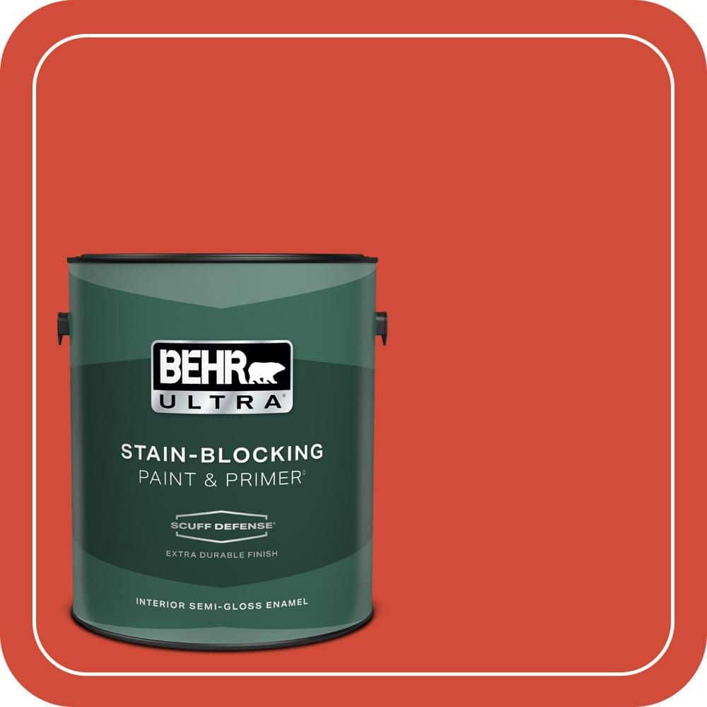 BEHR ULTRA 1 gal. #S-G-190 Red Hot Extra Durable Semi-Gloss Enamel Interior Paint & Primer