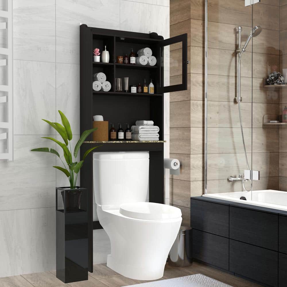 Adrinfly 23.22 in. W x 68.10 in. H x 7.50 in. D Espresso Finish Over The Toilet Storage with Doors and 3 Shelves Bathroom Etagere (3)