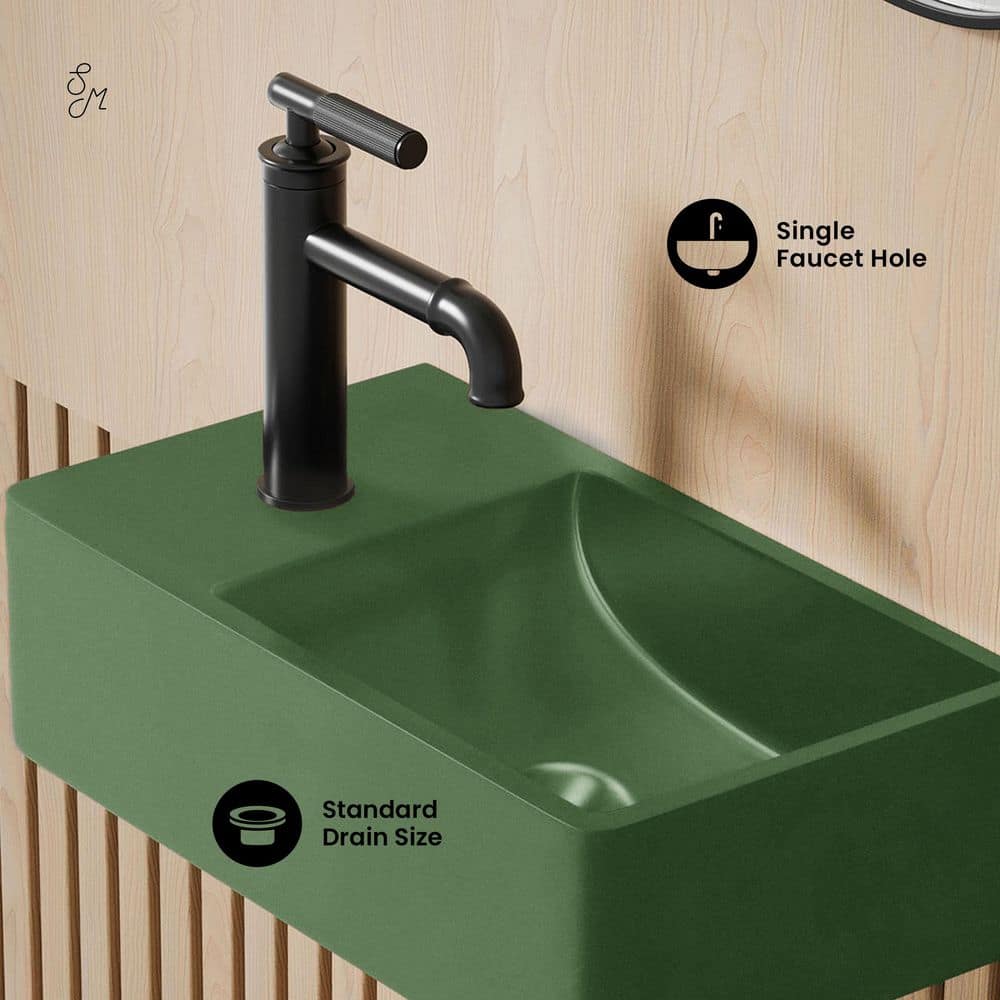 Swiss Madison Lisse 16 in. Concrete Composite Rectangle Wall-Mounted Sink With 4 in. Basin Left Side Faucet Mount in Matte Royal Green (3)