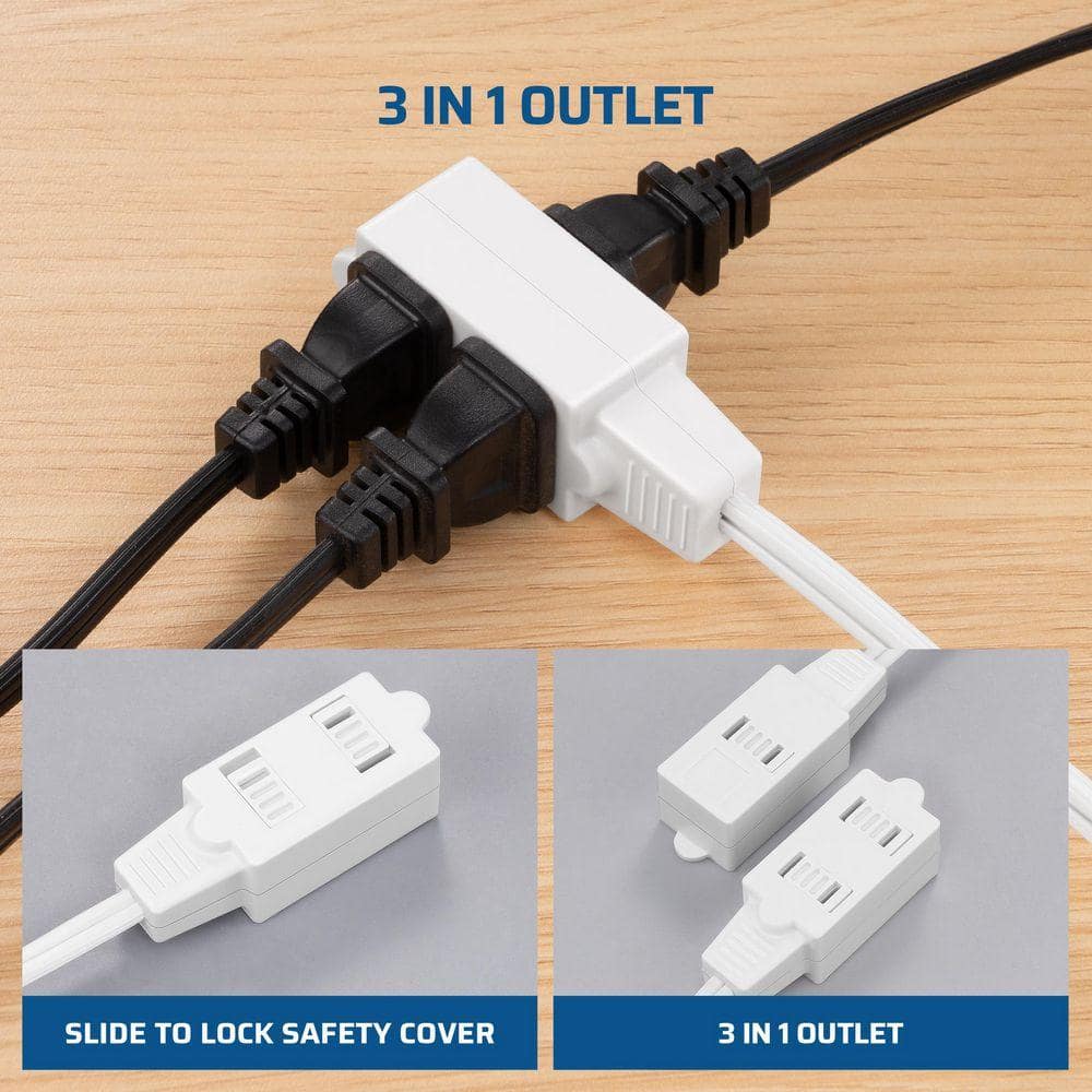 DEWENWILS 3 ft. 16 / 3-Gauge Indoor Extension Cord with 3-Prong 3 Outlets and SPT-3 Cord, White, 4 Pack (3)